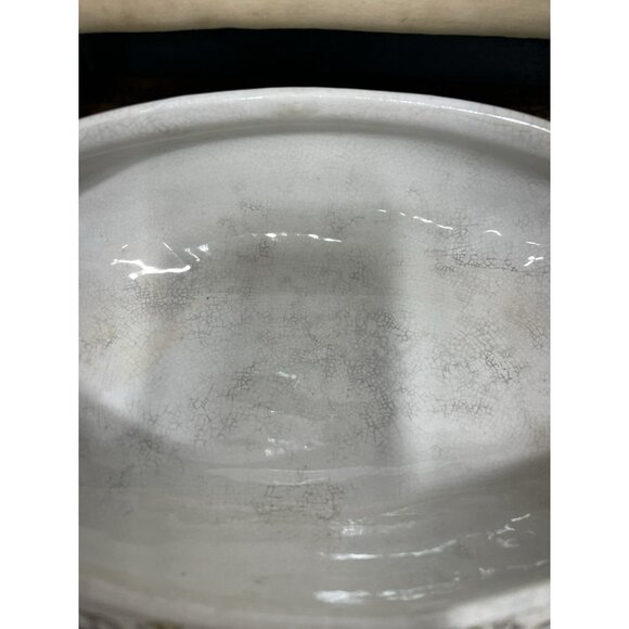 T.E.P.P. Co. Antique White Ironstone Covered Dish Tureen Crazed Stained Floral - Picture 9 of 16